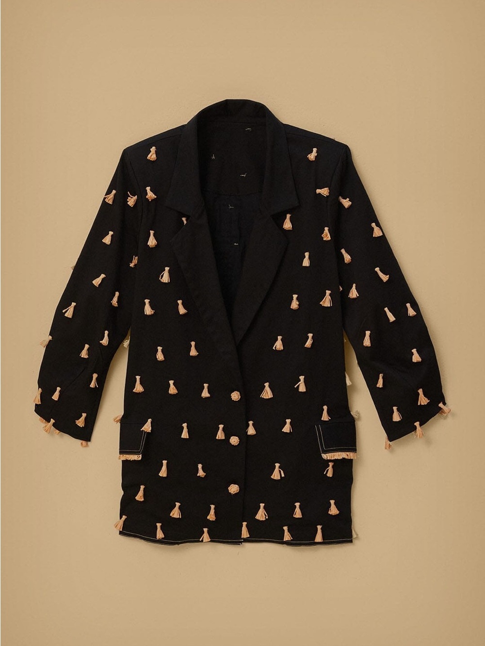 Farm Rio: Black Raffia Fringed Blazer - Picture 11 of 12
